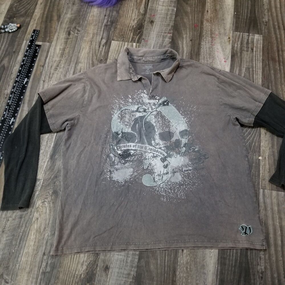 Vtg Disney World Pirates of the Caribbean T-Shirt Mens 2XL Thermal Longsleeve‎
